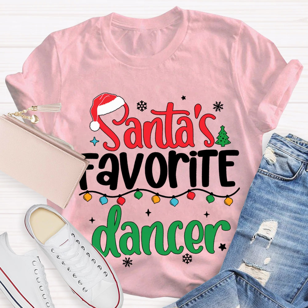 Santa'S Favorite Dancer Christmas Lights And Snowflakes T-shirt