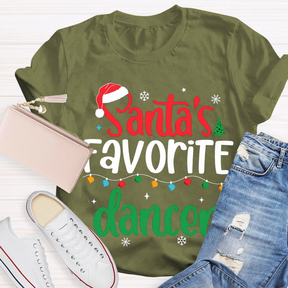 Santa'S Favorite Dancer Christmas Lights And Snowflakes T-shirt