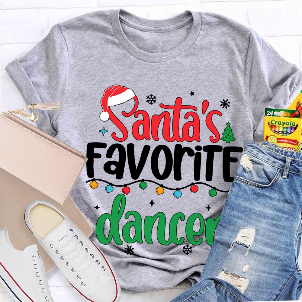 Santa'S Favorite Dancer Christmas Lights And Snowflakes T-shirt