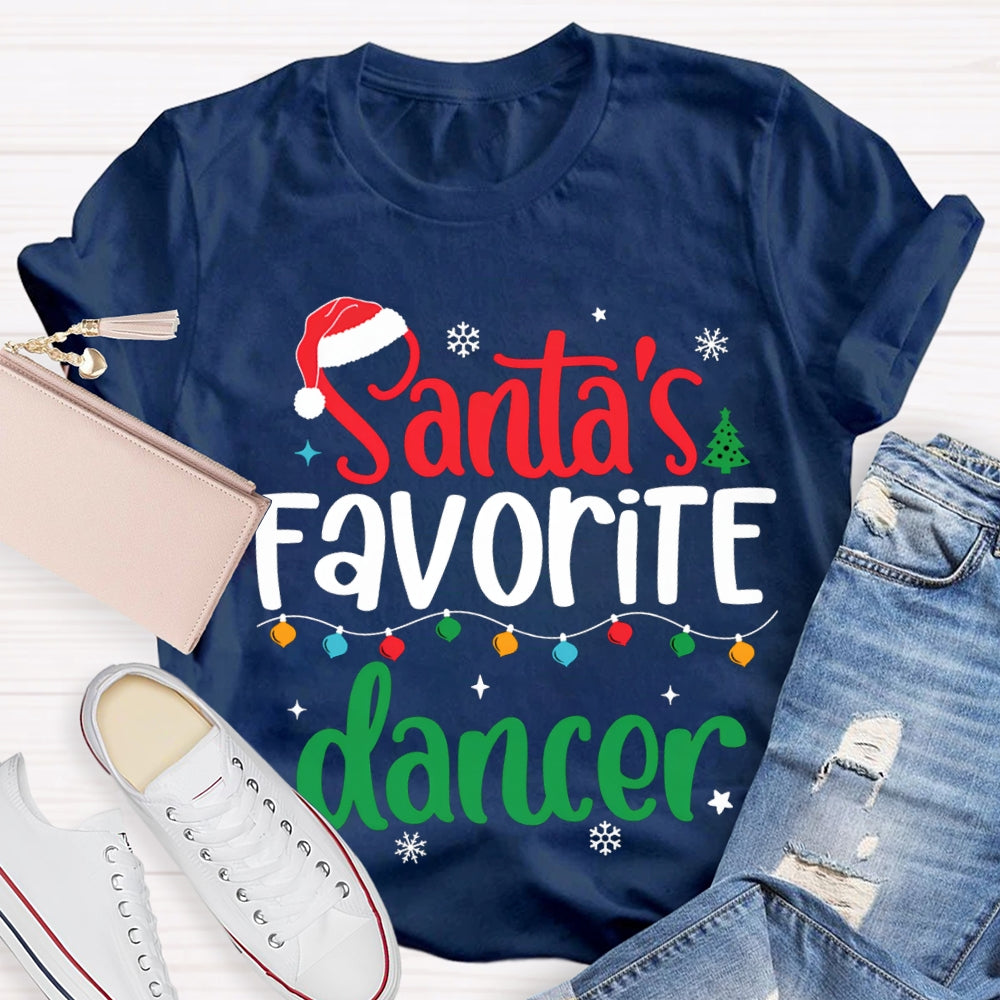 Santa'S Favorite Dancer Christmas Lights And Snowflakes T-shirt