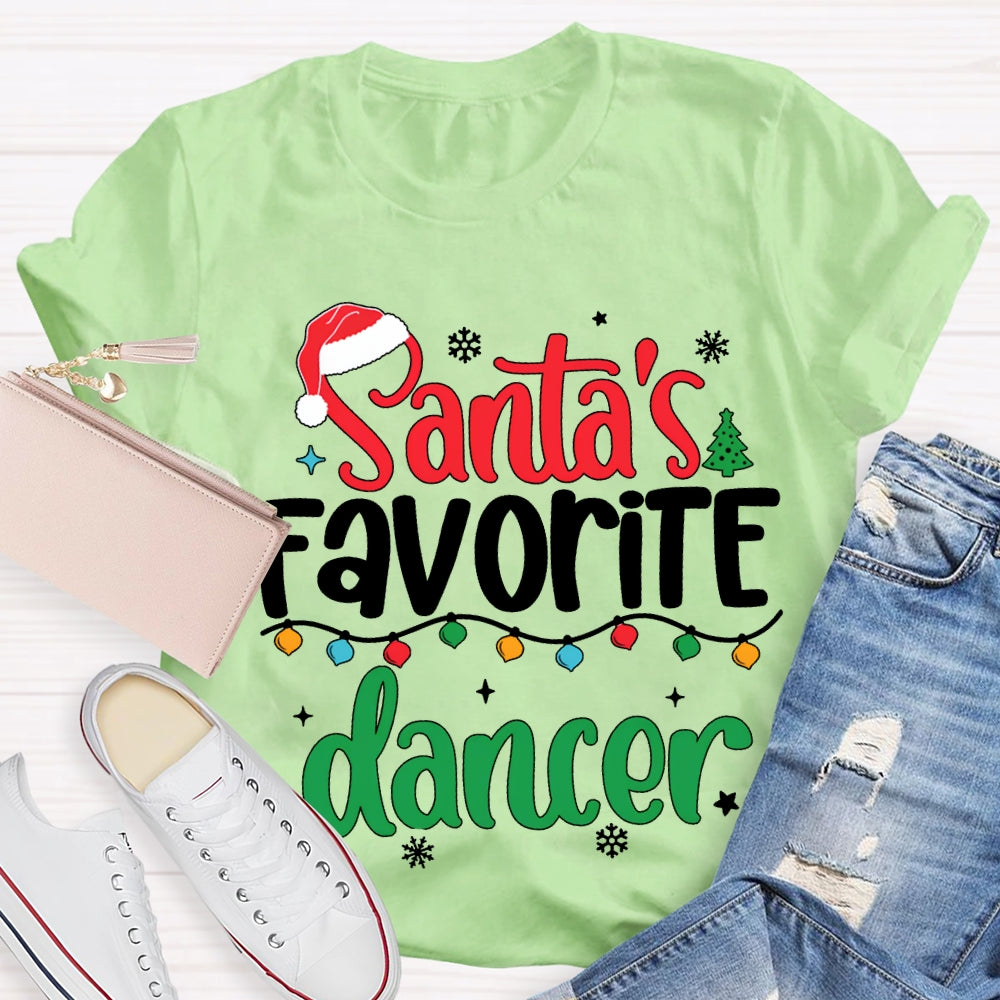 Santa'S Favorite Dancer Christmas Lights And Snowflakes T-shirt