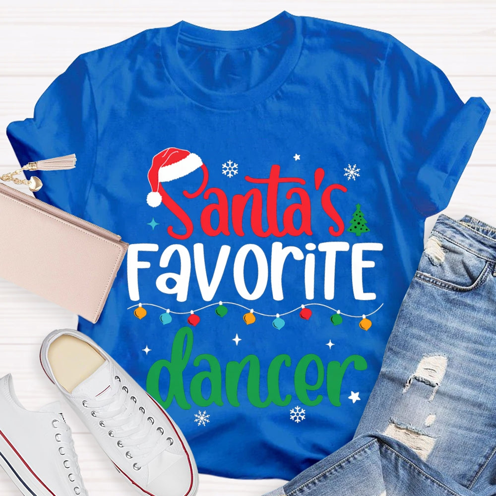 Santa'S Favorite Dancer Christmas Lights And Snowflakes T-shirt