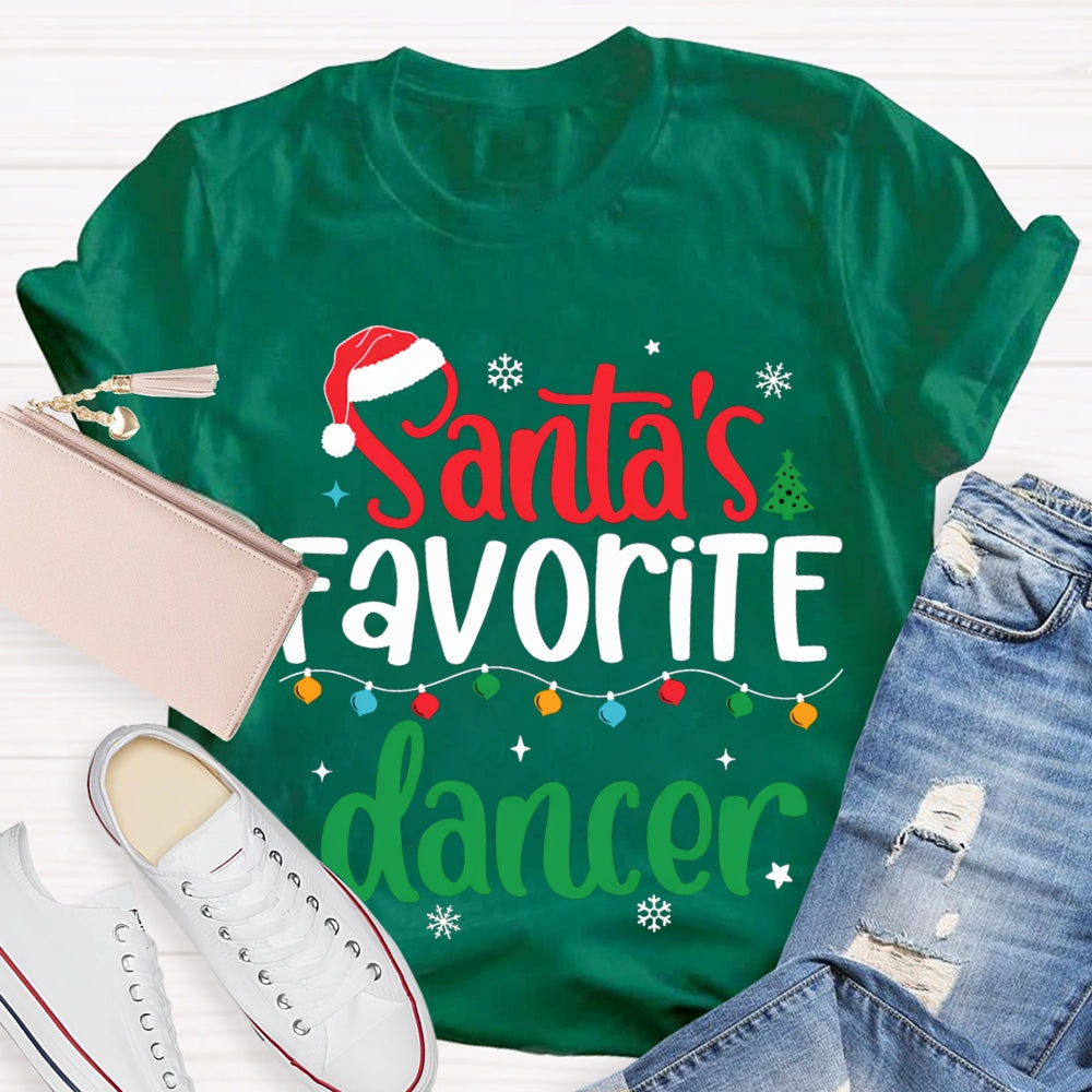 Santa'S Favorite Dancer Christmas Lights And Snowflakes T-shirt