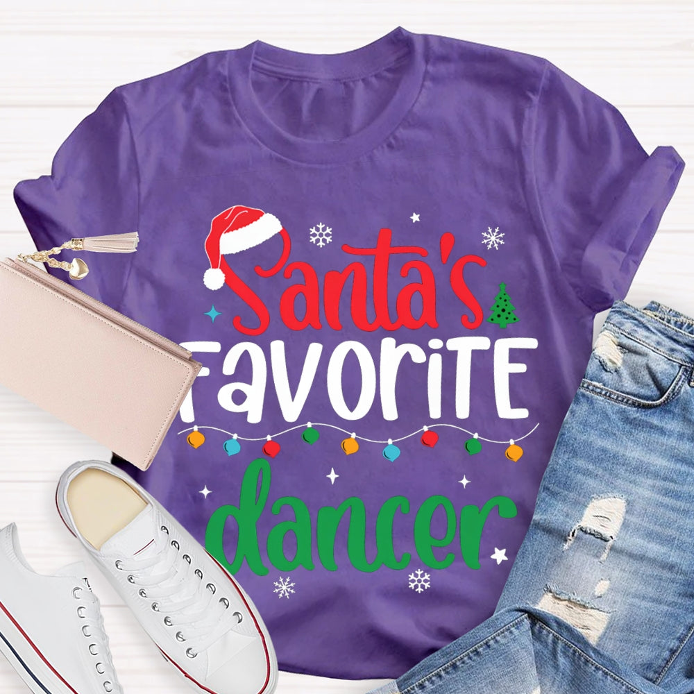 Santa'S Favorite Dancer Christmas Lights And Snowflakes T-shirt