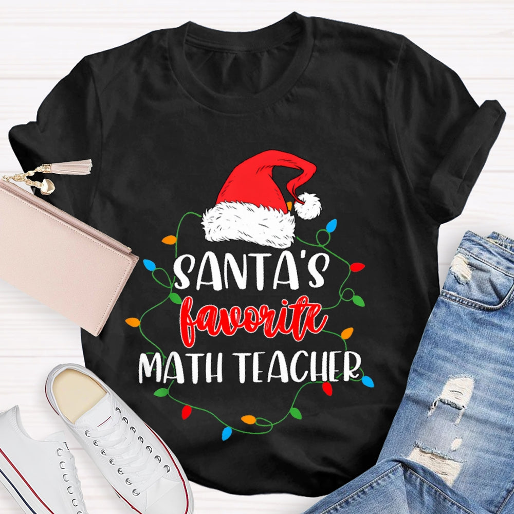 Santa'S Favorite Math Teacher Christmas Lights And Santa Hats T-shirt