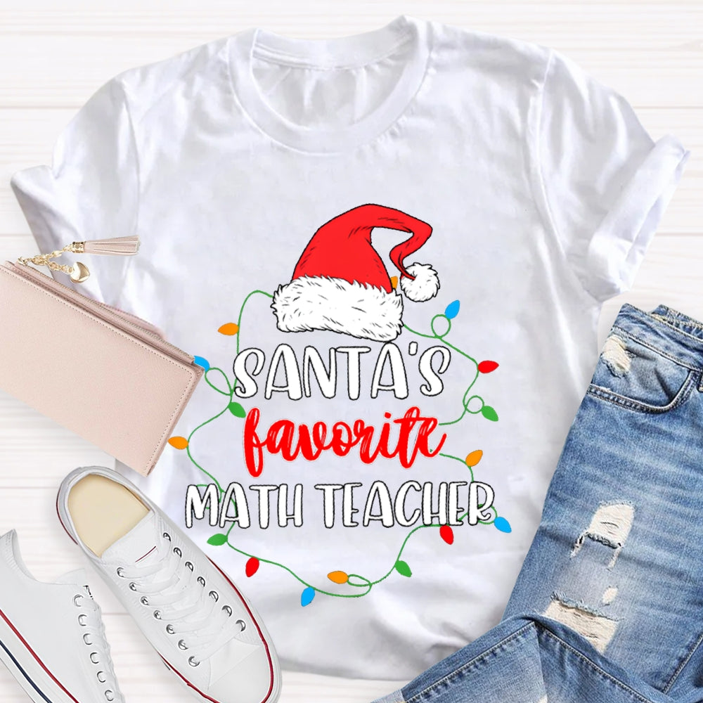 Santa'S Favorite Math Teacher Christmas Lights And Santa Hats T-shirt