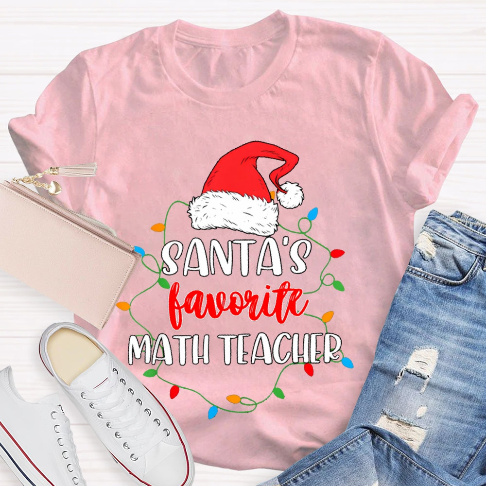 Santa'S Favorite Math Teacher Christmas Lights And Santa Hats T-shirt