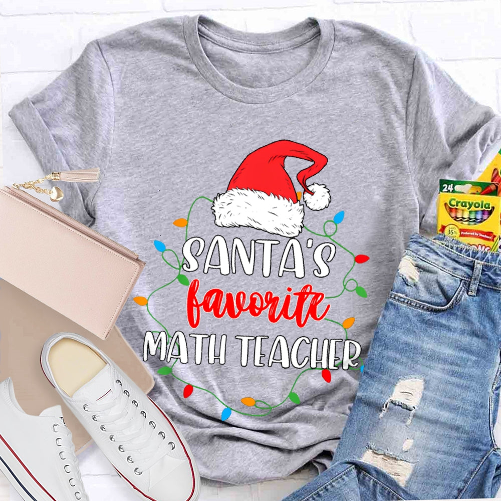 Santa'S Favorite Math Teacher Christmas Lights And Santa Hats T-shirt