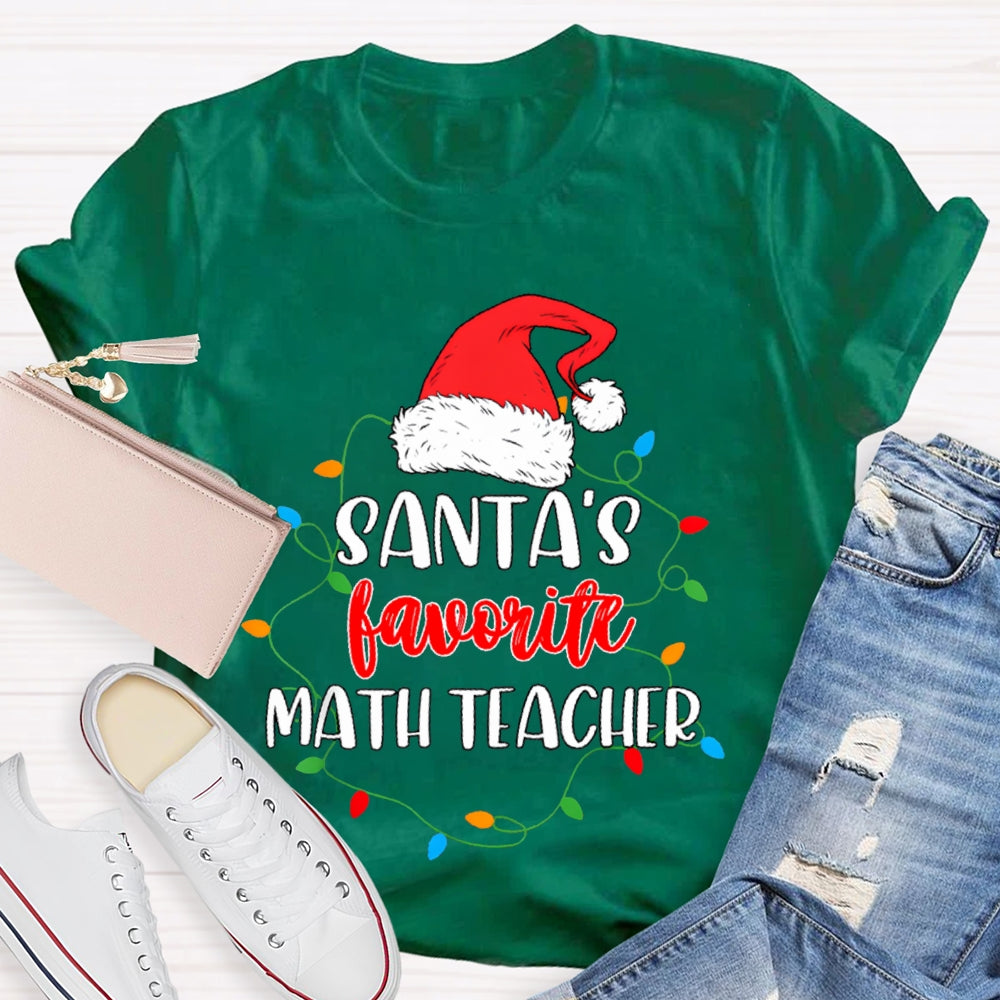 Santa'S Favorite Math Teacher Christmas Lights And Santa Hats T-shirt