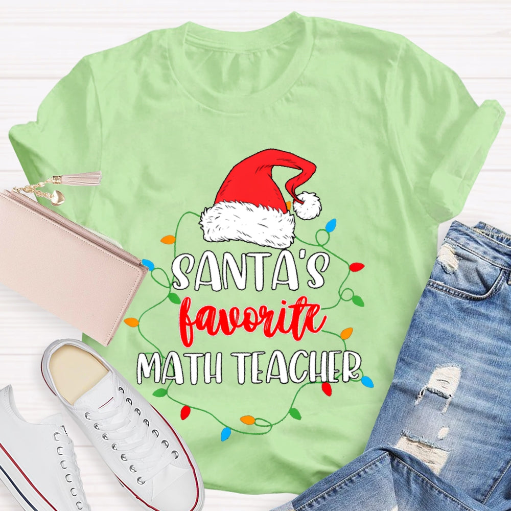 Santa'S Favorite Math Teacher Christmas Lights And Santa Hats T-shirt