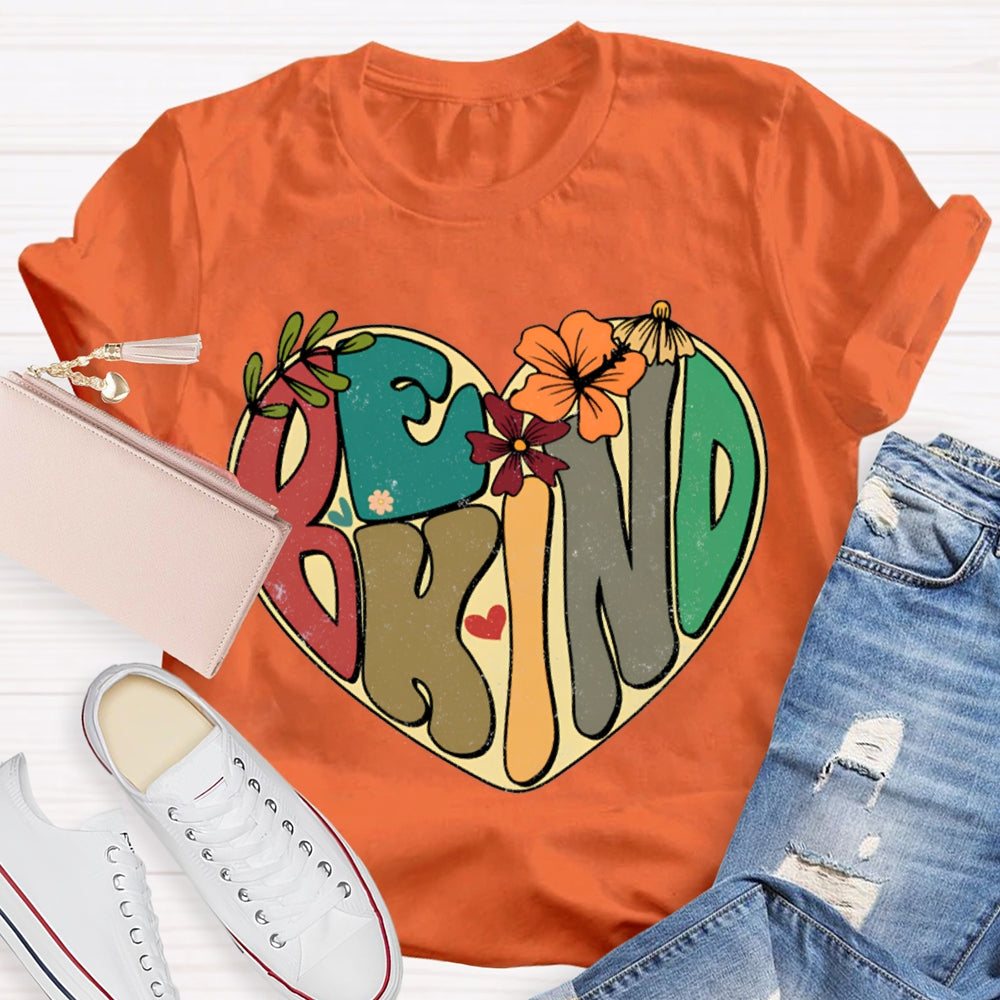 Be Kind Heart-Shaped Colorful Lettering Print T-shirt