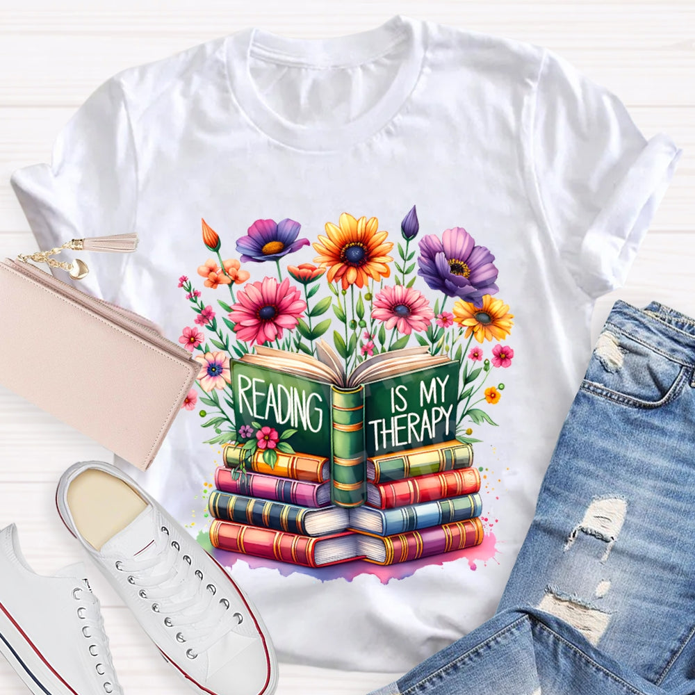 Reading Is My Therapy Colorful Flowers And Books T-shirt