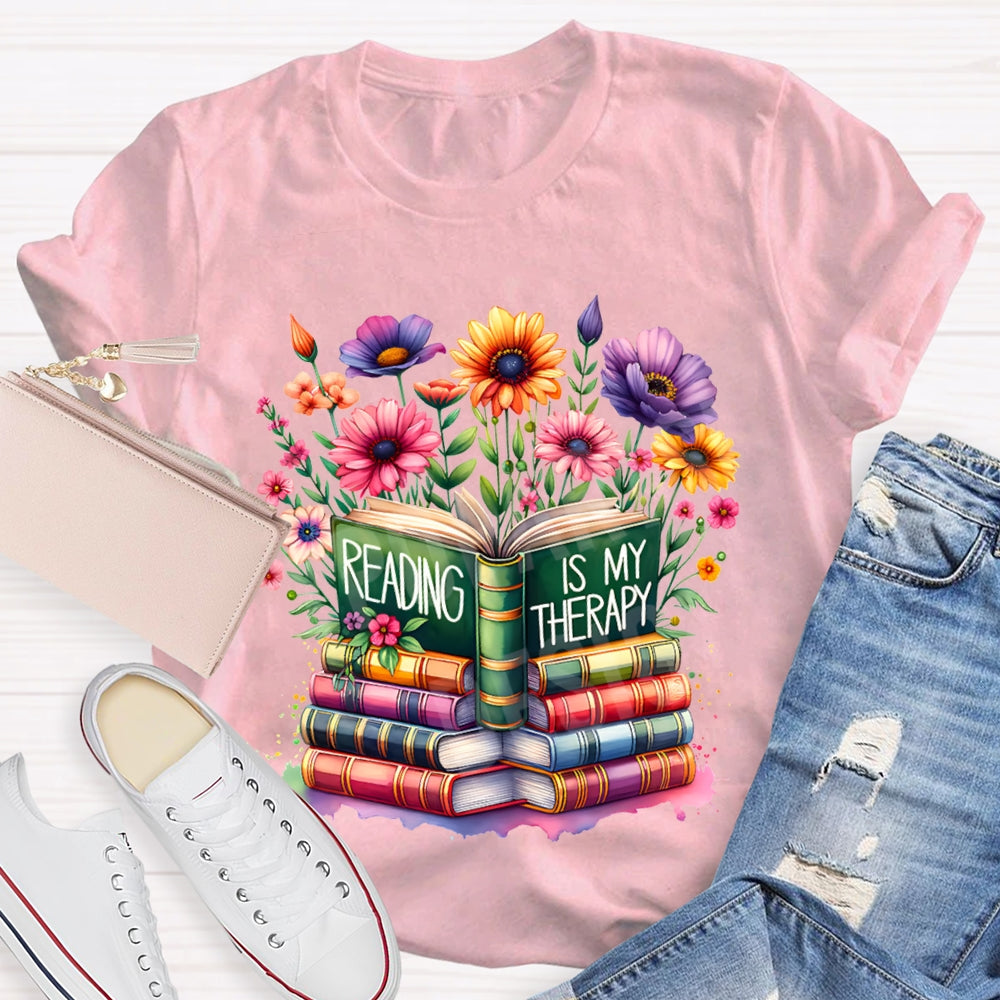 Reading Is My Therapy Colorful Flowers And Books T-shirt