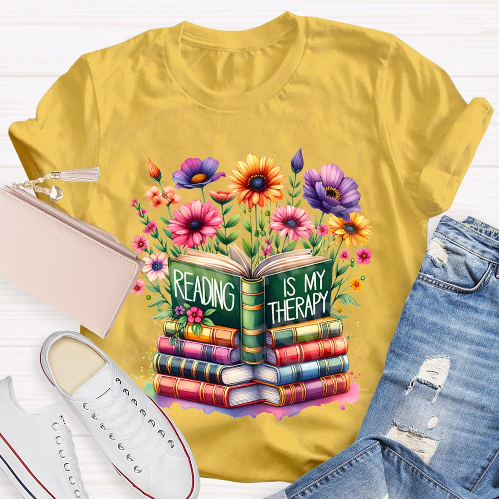Reading Is My Therapy Colorful Flowers And Books T-shirt