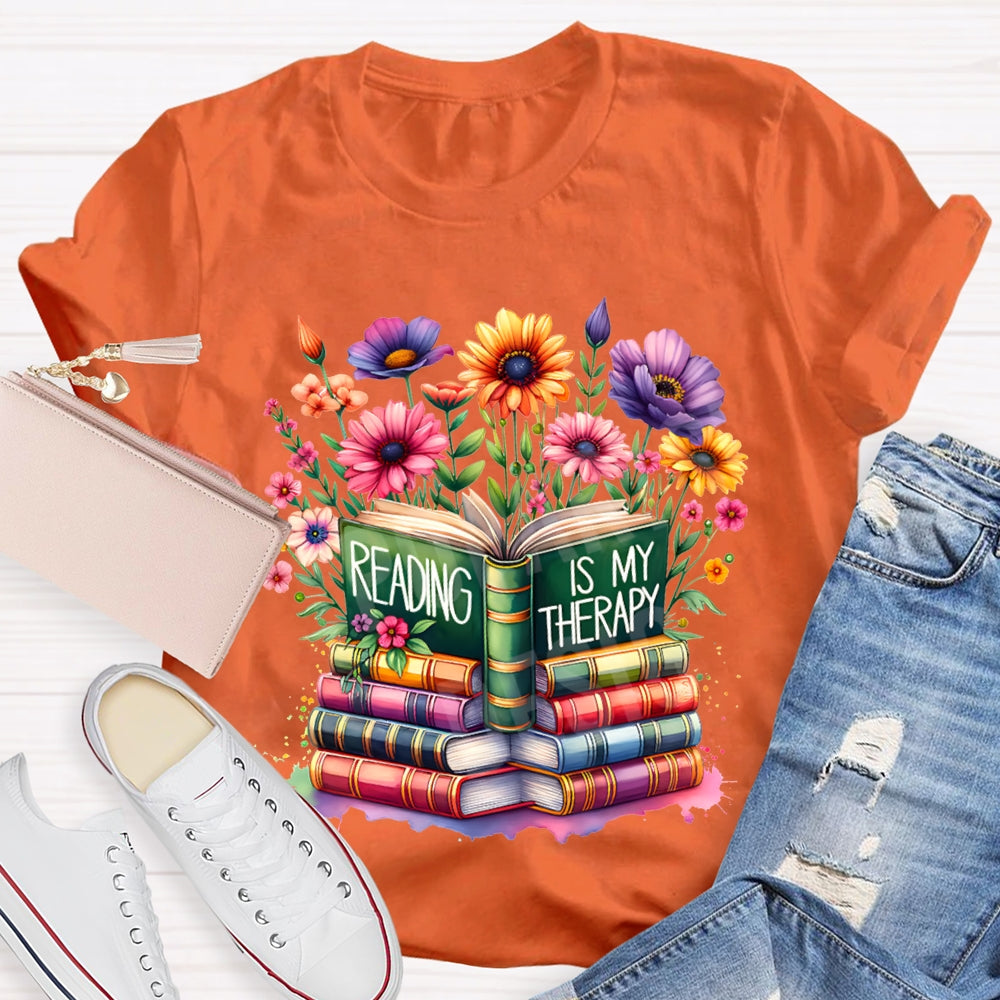 Reading Is My Therapy Colorful Flowers And Books T-shirt