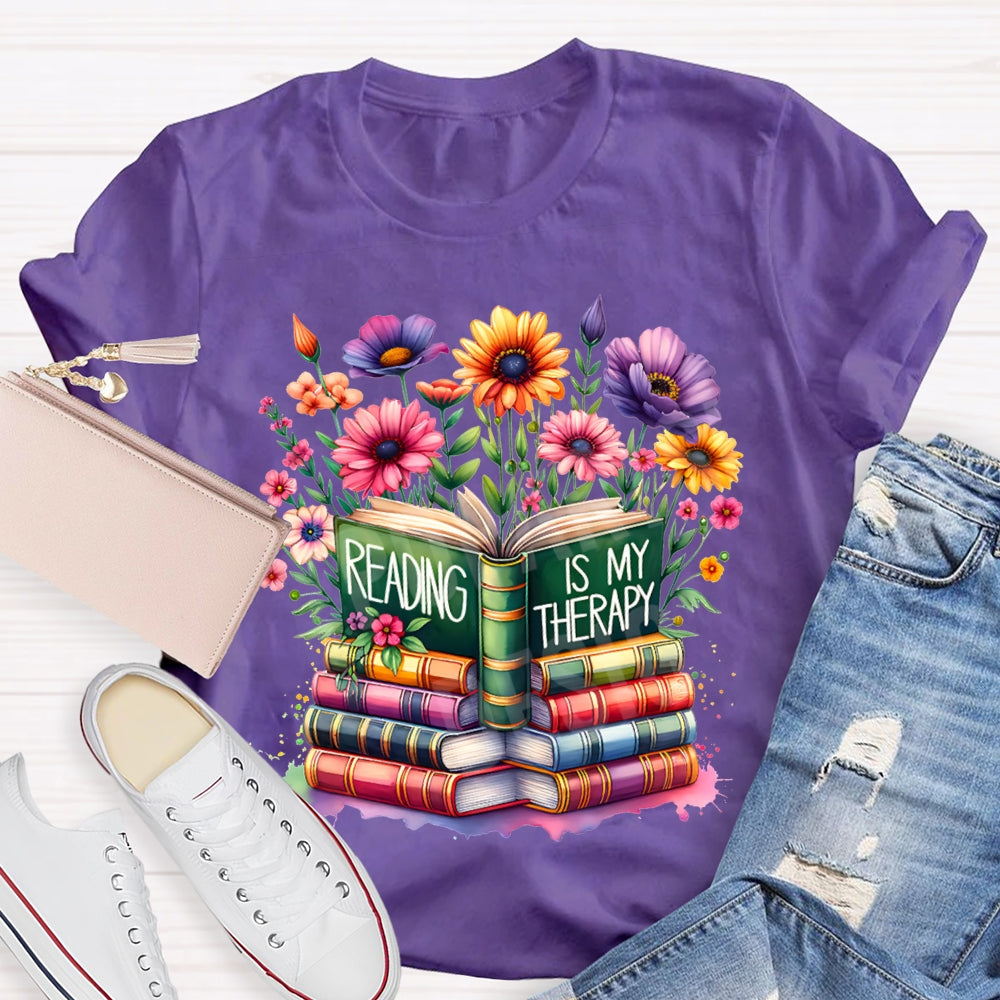 Reading Is My Therapy Colorful Flowers And Books T-shirt