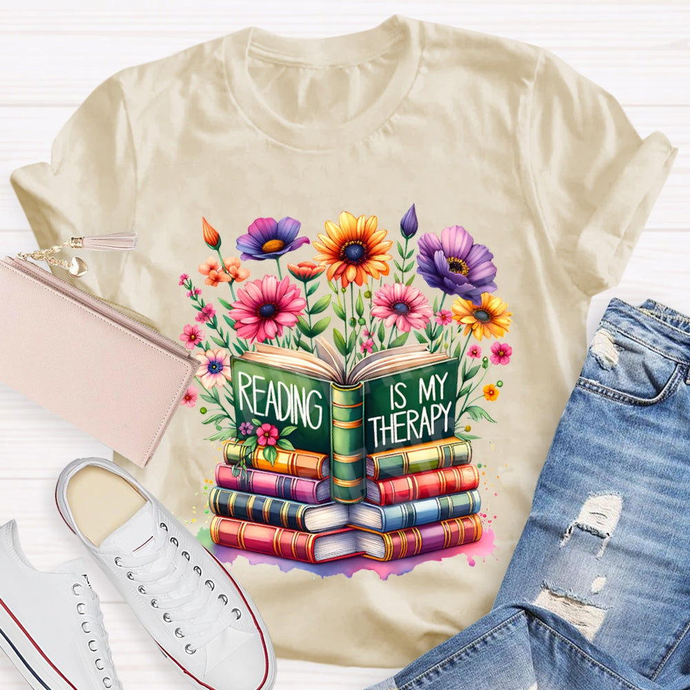 Reading Is My Therapy Colorful Flowers And Books T-shirt