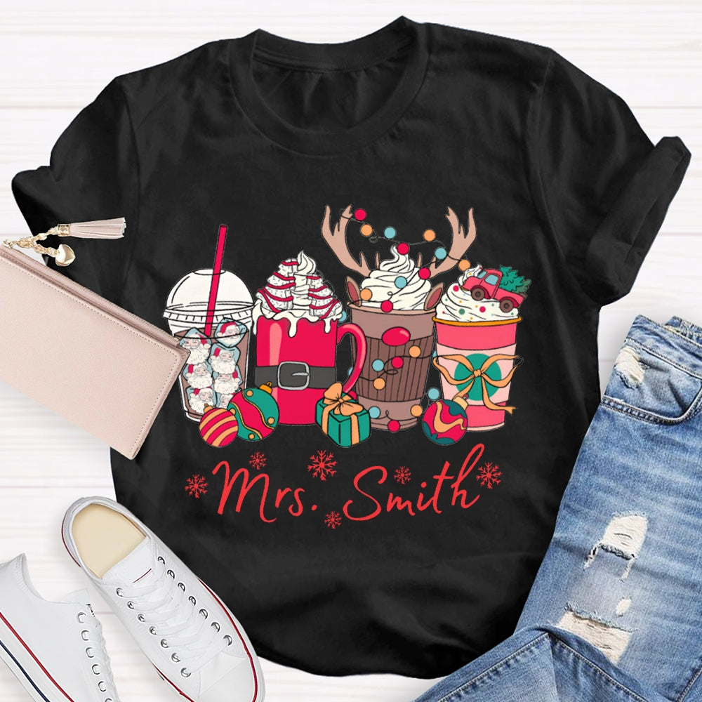 Personalized Name Christmas Lights And Milk Tea Christmas T-shirt