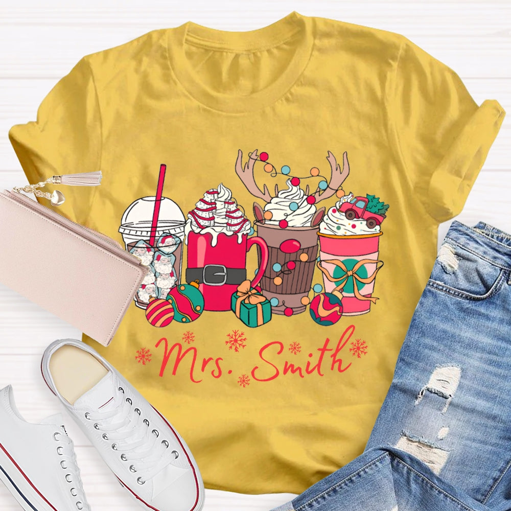 Personalized Name Christmas Lights And Milk Tea Christmas T-shirt