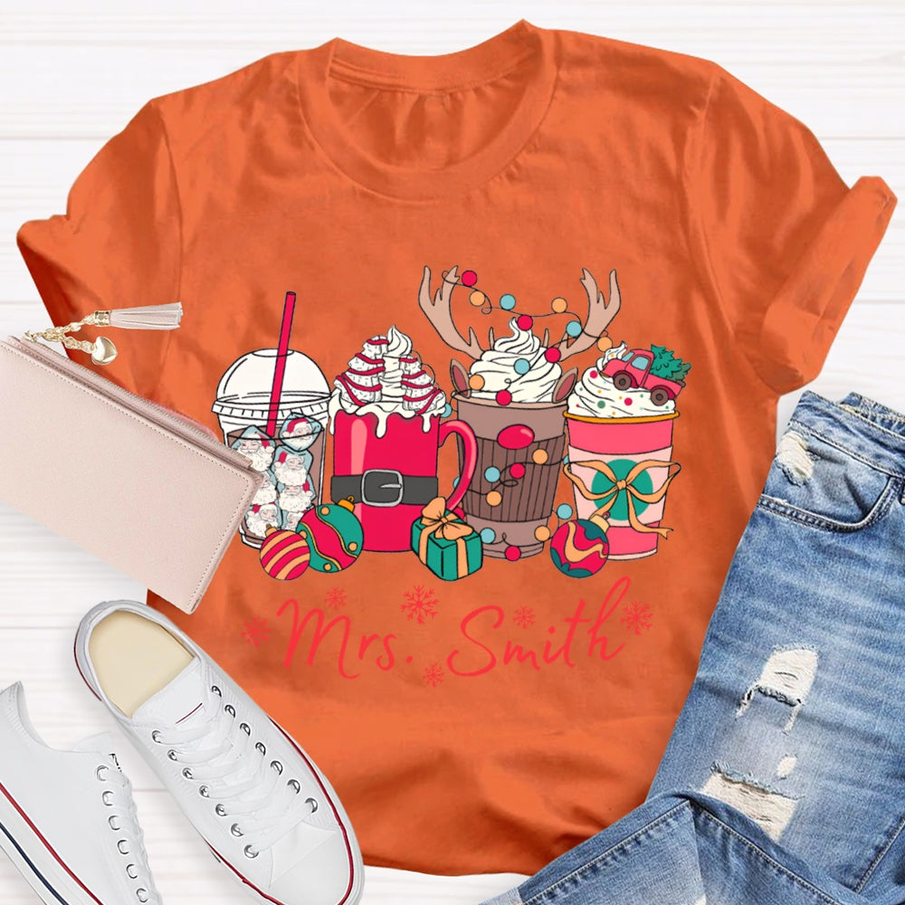 Personalized Name Christmas Lights And Milk Tea Christmas T-shirt