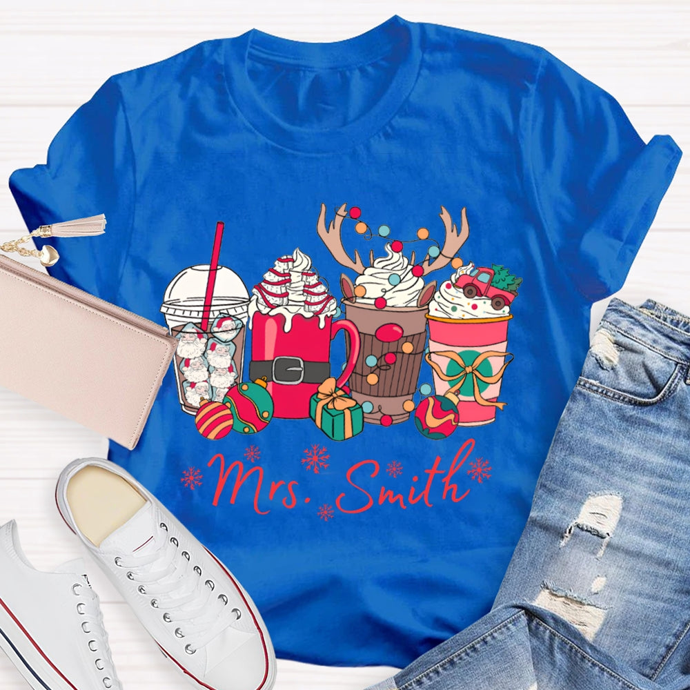 Personalized Name Christmas Lights And Milk Tea Christmas T-shirt