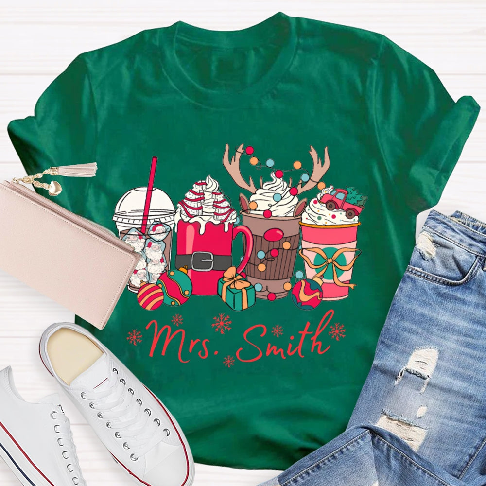 Personalized Name Christmas Lights And Milk Tea Christmas T-shirt