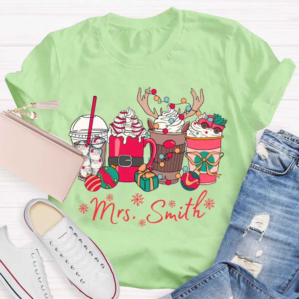 Personalized Name Christmas Lights And Milk Tea Christmas T-shirt