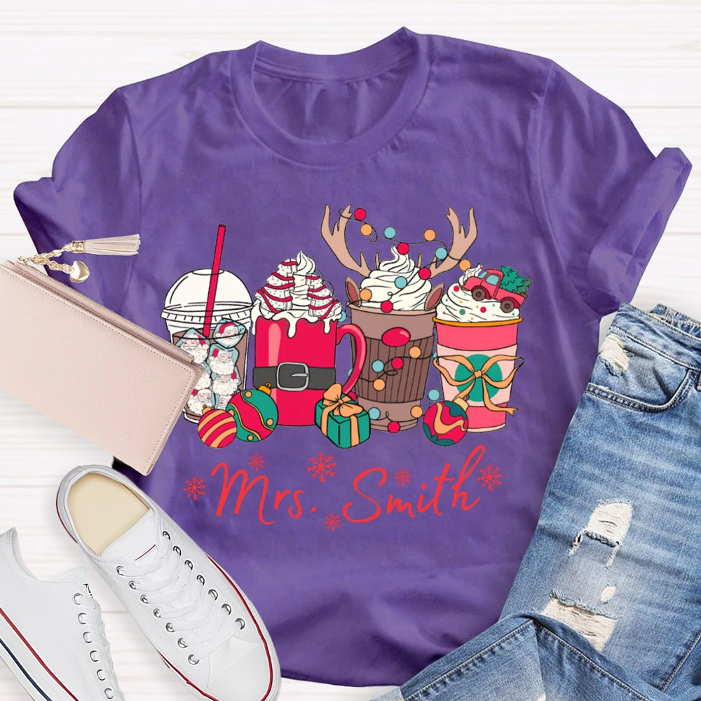 Personalized Name Christmas Lights And Milk Tea Christmas T-shirt