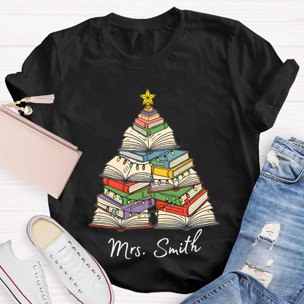 Personalized Name Christmas Trees Books And Christmas Lights T-shirt