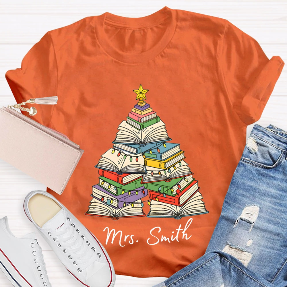 Personalized Name Christmas Trees Books And Christmas Lights T-shirt
