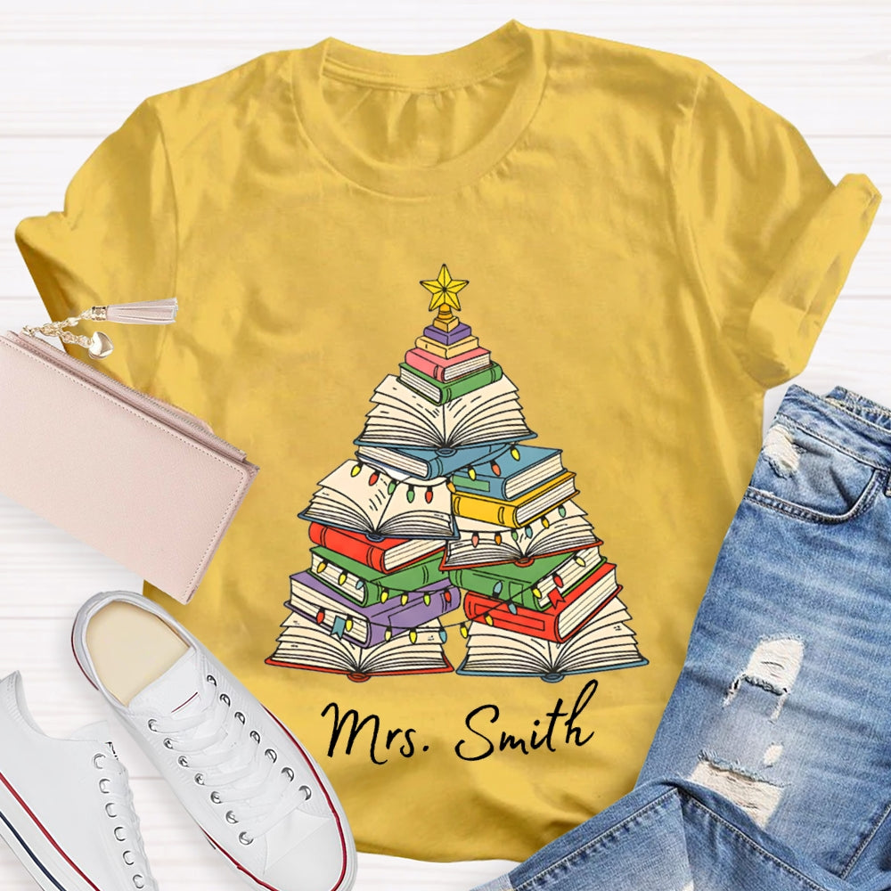 Personalized Name Christmas Trees Books And Christmas Lights T-shirt