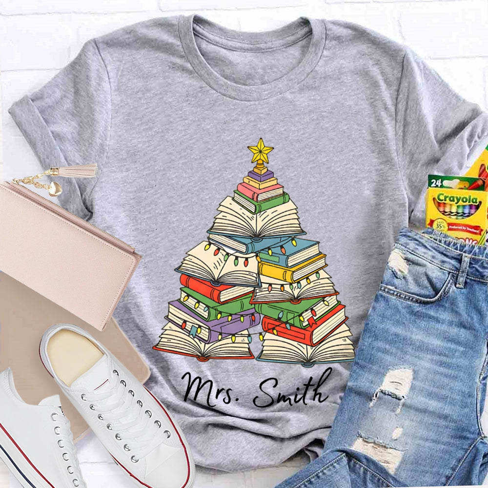 Personalized Name Christmas Trees Books And Christmas Lights T-shirt