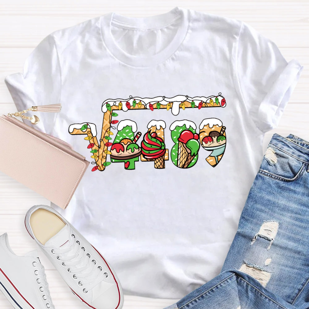 Christmas Lights And Christmas Math Fonts Math Teacher Christmas T-shirt