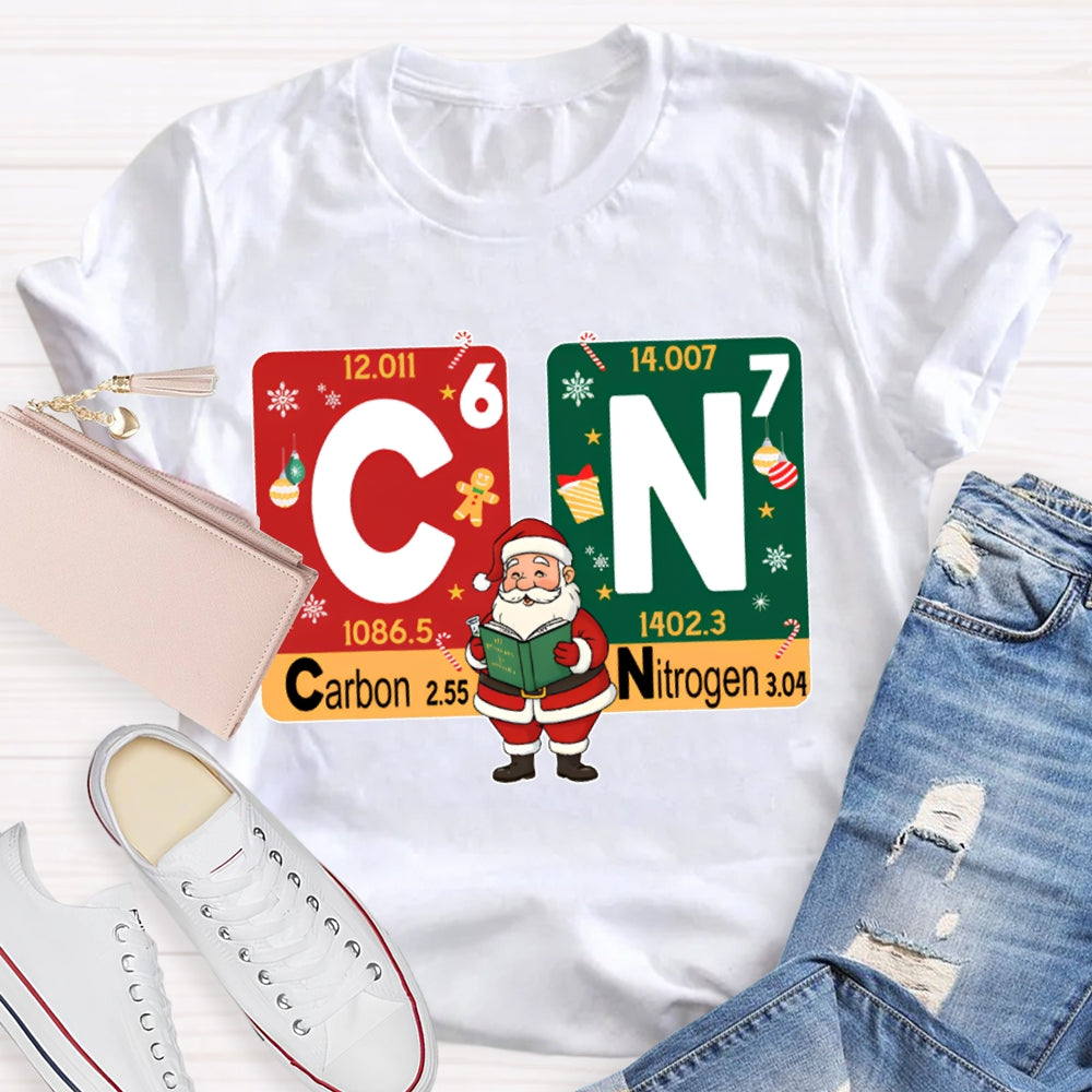 Carbon Nitrogen Science Teacher Santa Claus Christmas T-shirt