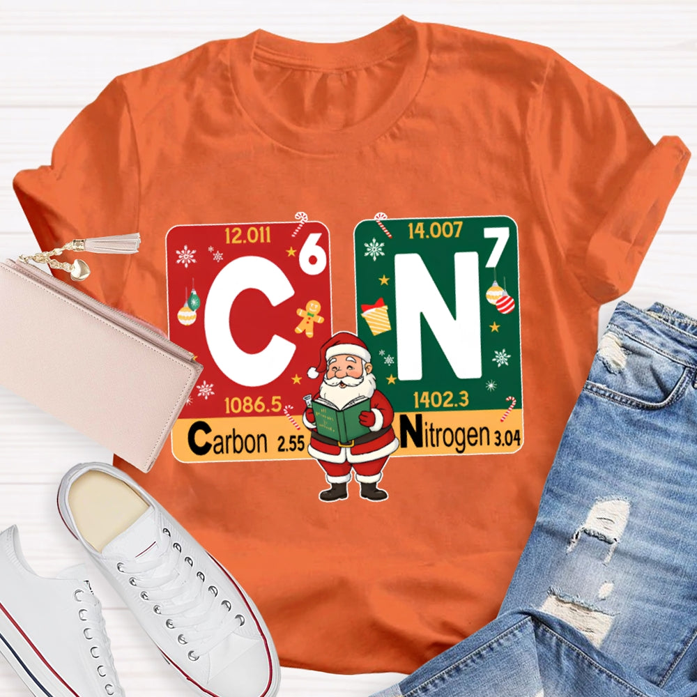 Carbon Nitrogen Science Teacher Santa Claus Christmas T-shirt