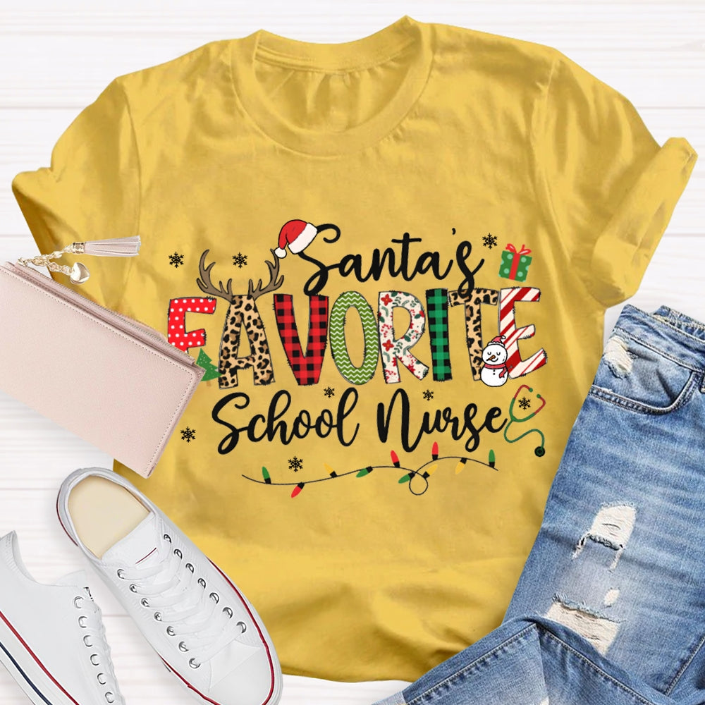 Santa'S Favorite School Nurse Christmas Lights T-shirt