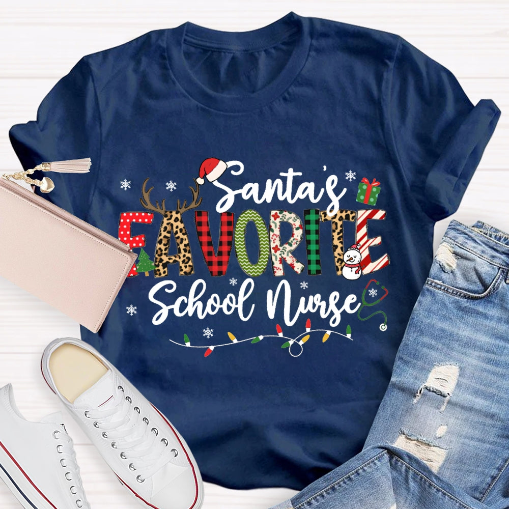 Santa'S Favorite School Nurse Christmas Lights T-shirt