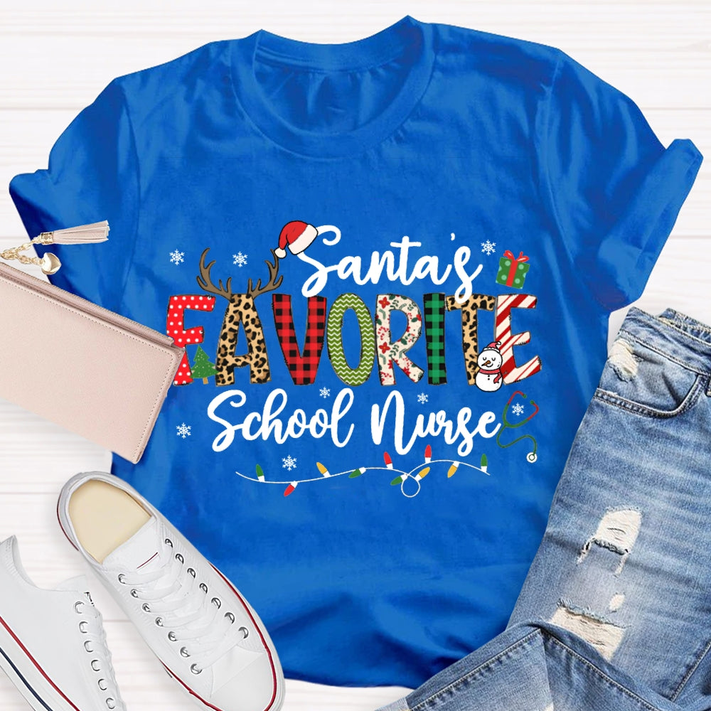 Santa'S Favorite School Nurse Christmas Lights T-shirt