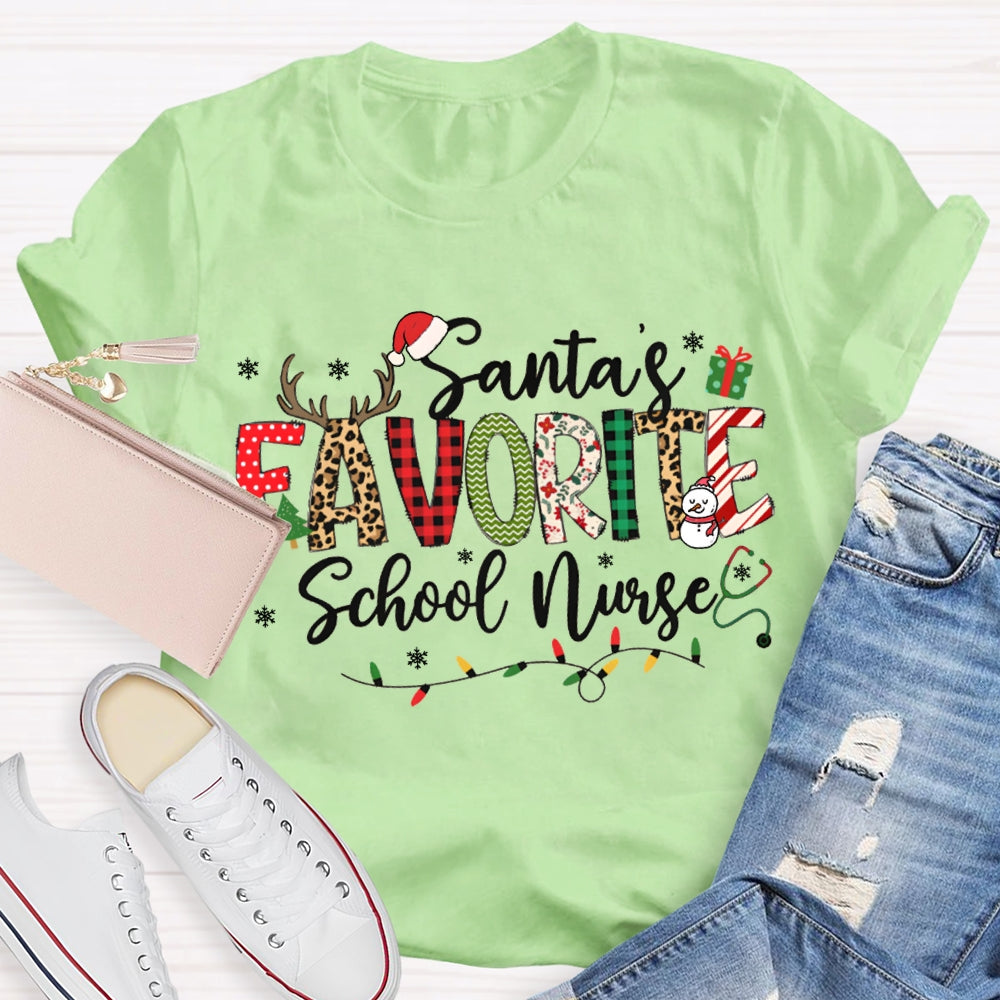Santa'S Favorite School Nurse Christmas Lights T-shirt