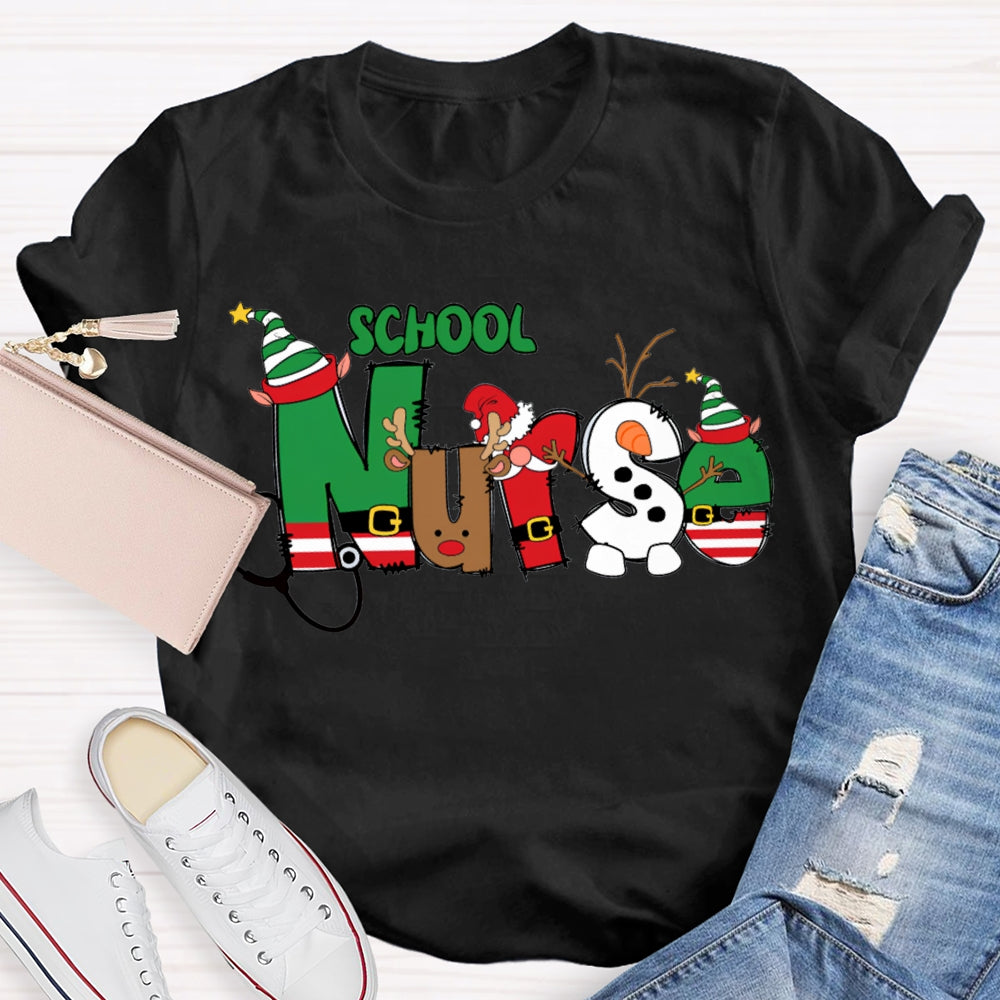 School Nurse Christmas Vibes Fonts T-shirt
