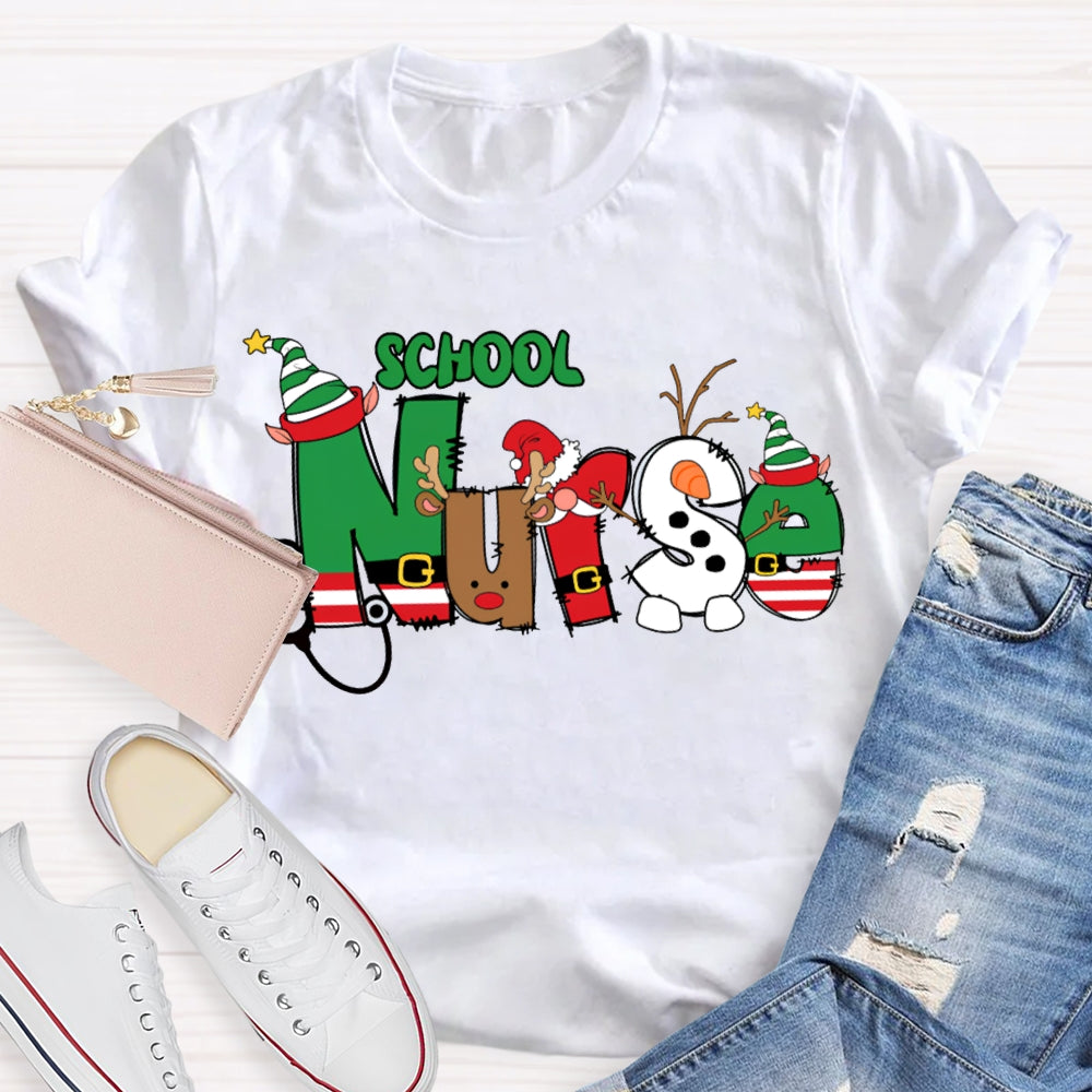 School Nurse Christmas Vibes Fonts T-shirt