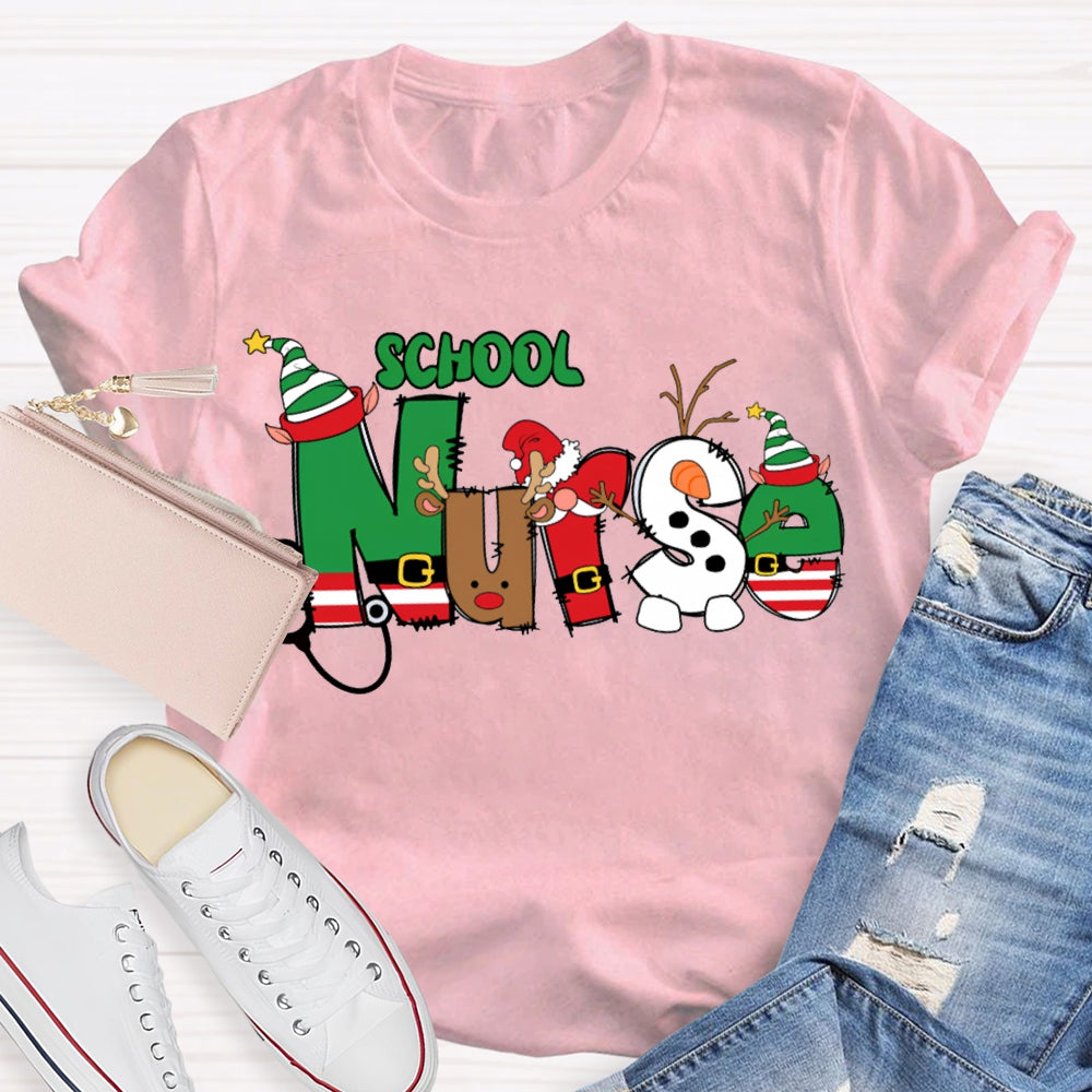 School Nurse Christmas Vibes Fonts T-shirt