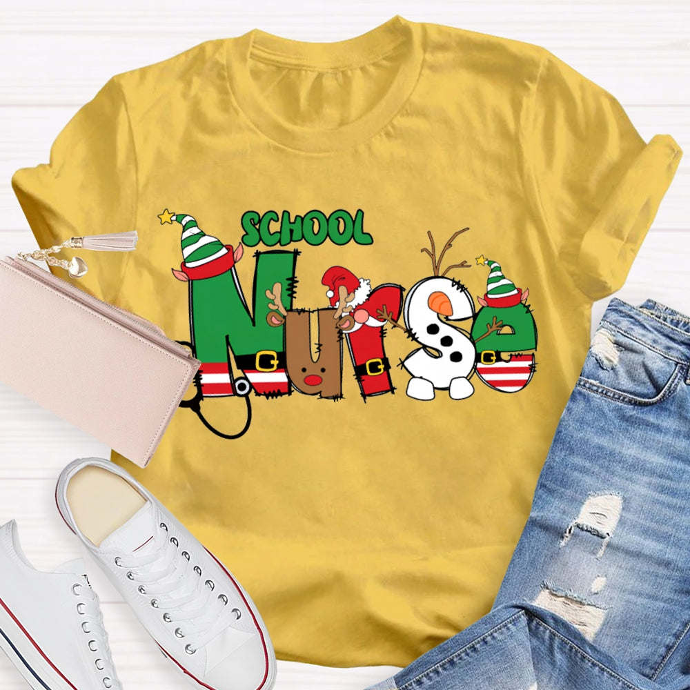 School Nurse Christmas Vibes Fonts T-shirt