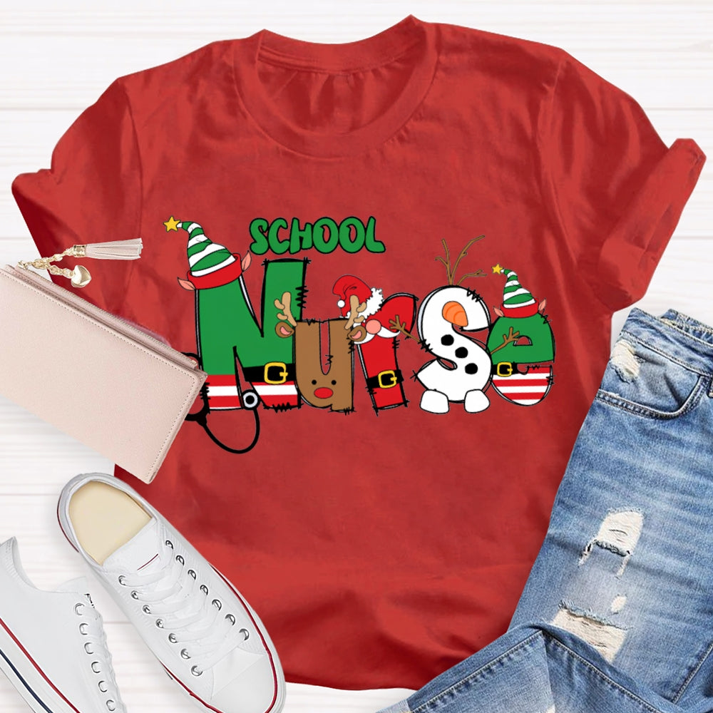 School Nurse Christmas Vibes Fonts T-shirt