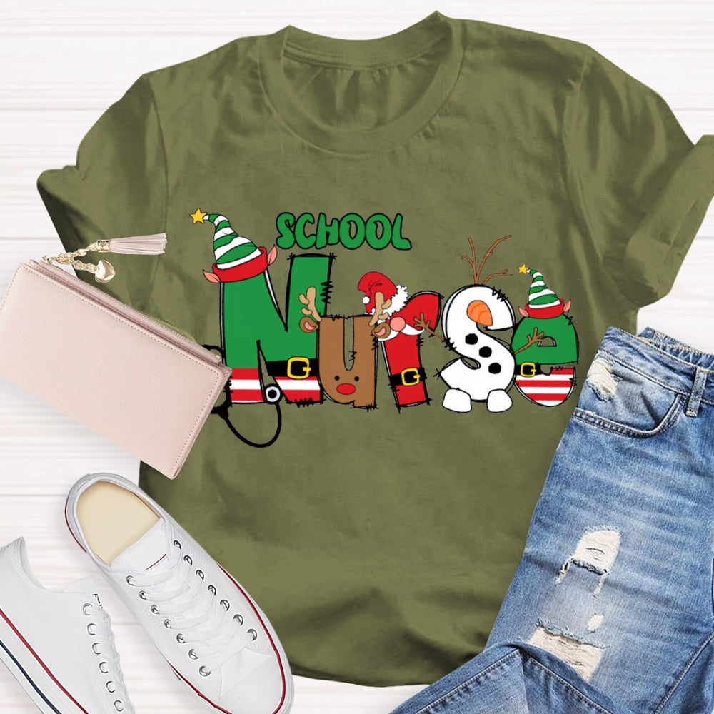 School Nurse Christmas Vibes Fonts T-shirt
