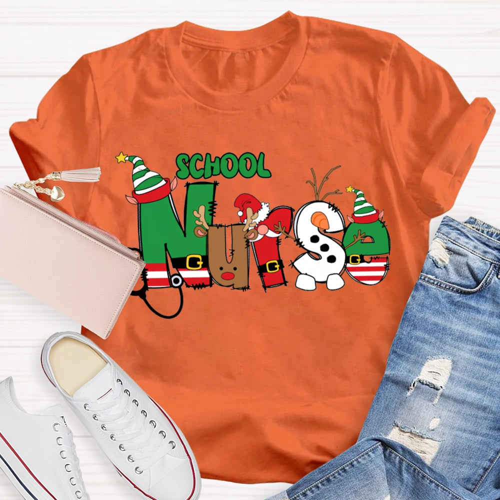 School Nurse Christmas Vibes Fonts T-shirt
