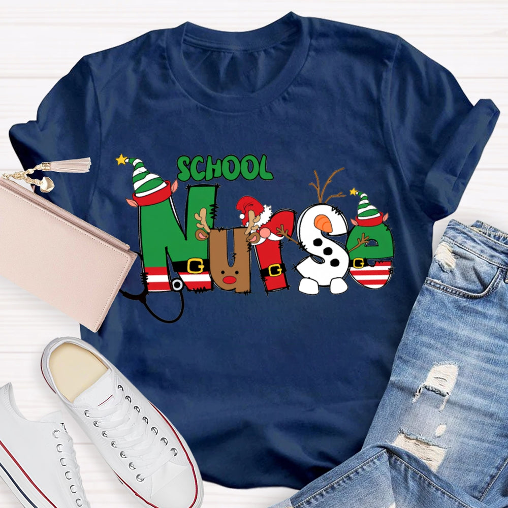 School Nurse Christmas Vibes Fonts T-shirt