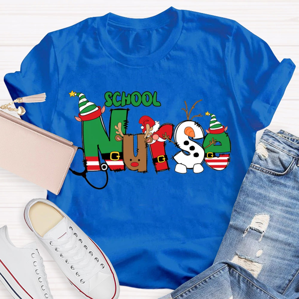 School Nurse Christmas Vibes Fonts T-shirt