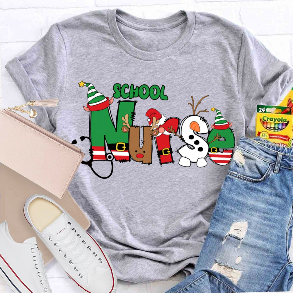 School Nurse Christmas Vibes Fonts T-shirt