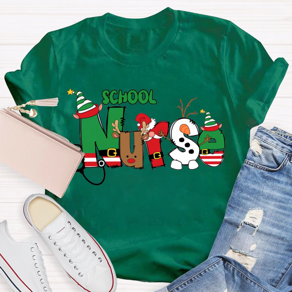 School Nurse Christmas Vibes Fonts T-shirt